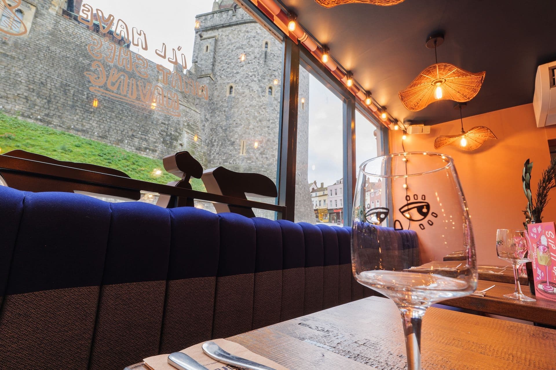 Zizzi Windsor interiors with view out to Windsor Castle