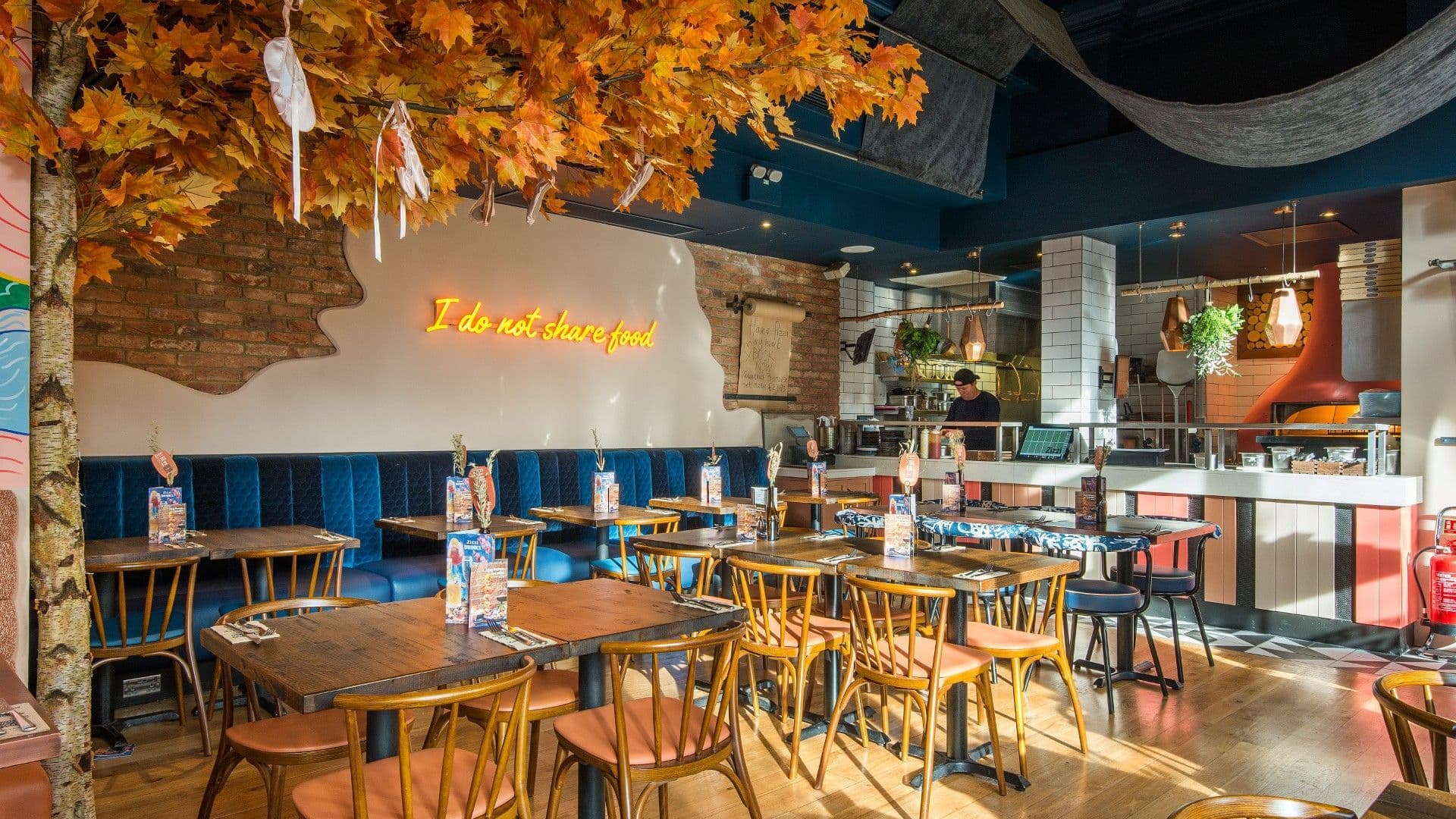 Tables and chairs Zizzi Bow Street.