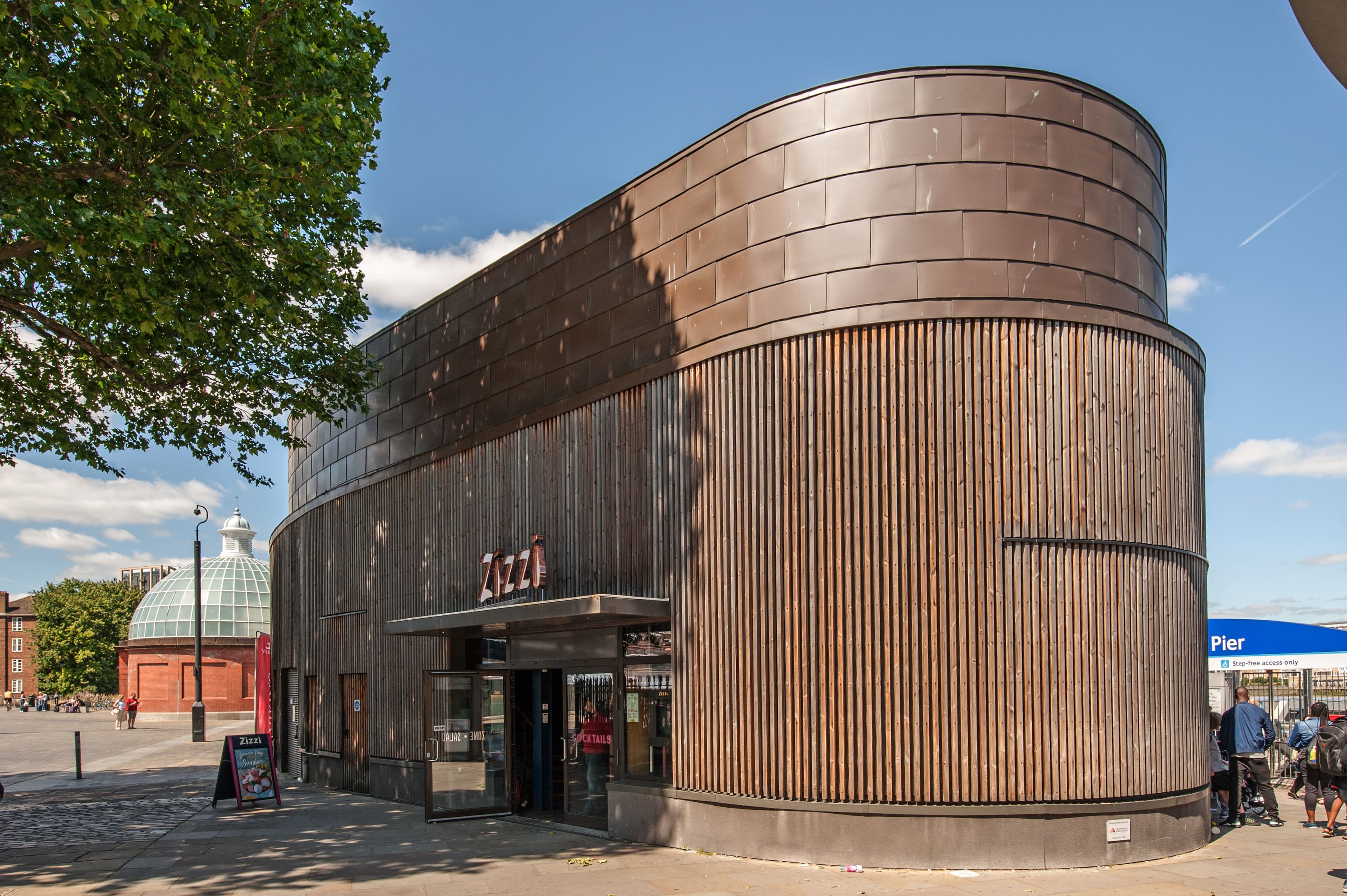 Zizzi Greenwich front exterior with Greenwich pier in background