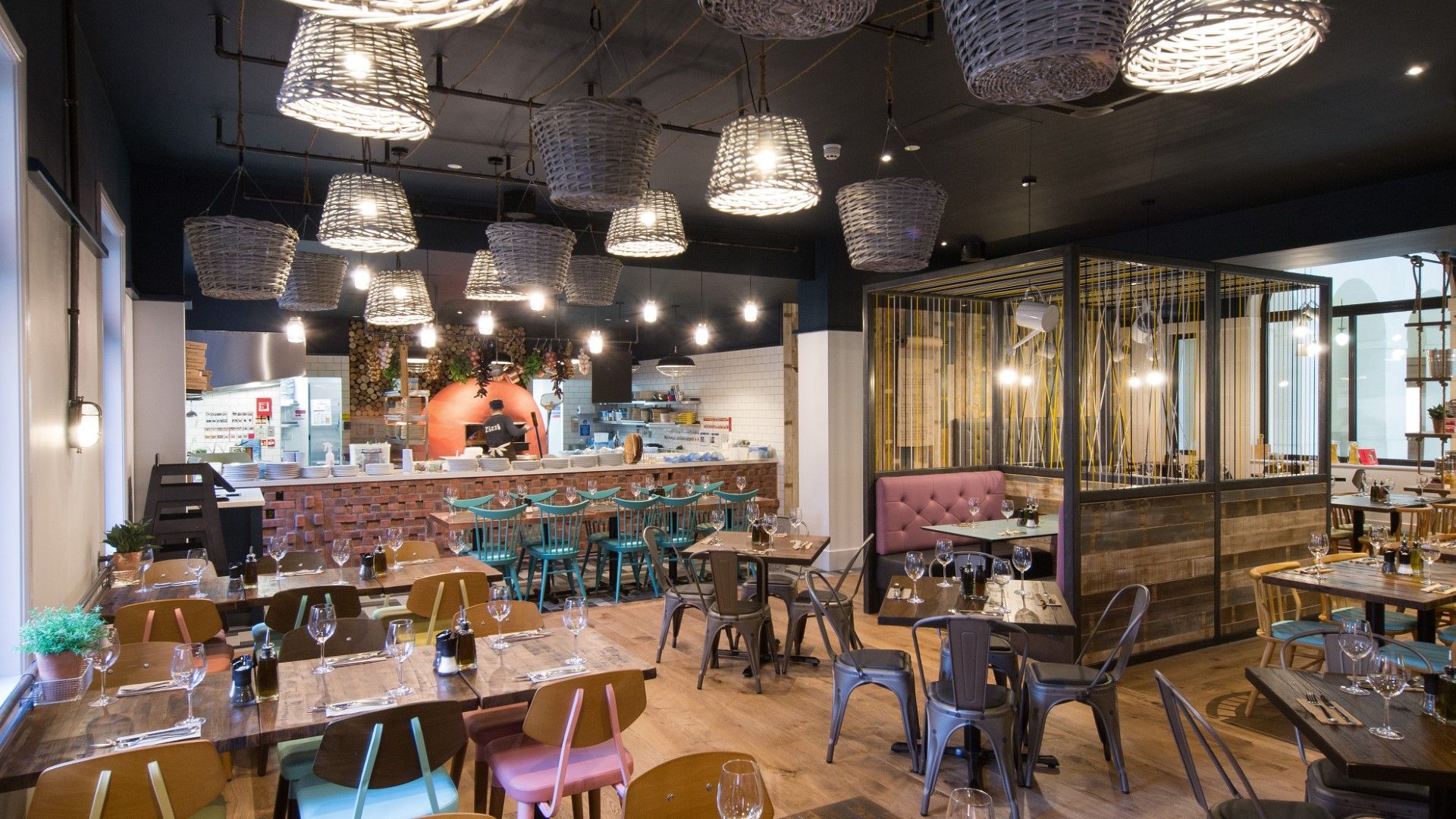 Tables and chairs Zizzi Birmingham Brindley Place 