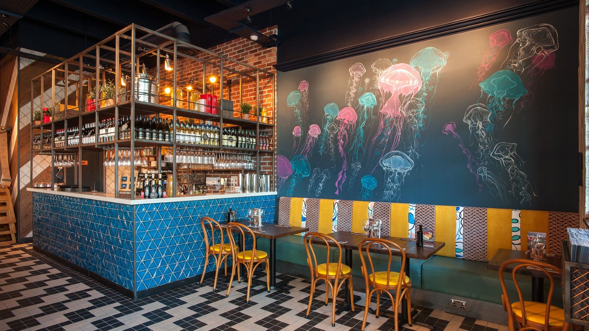 Tables and chairs Zizzi Plymouth. 