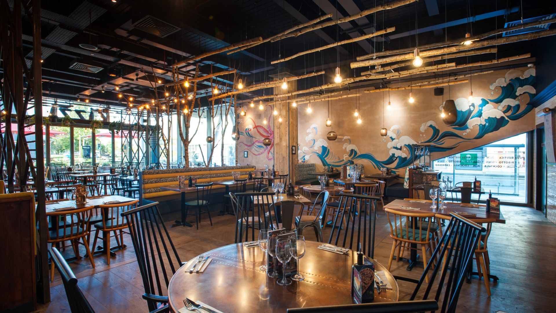 Tables and chairs Zizzi Plymouth. 