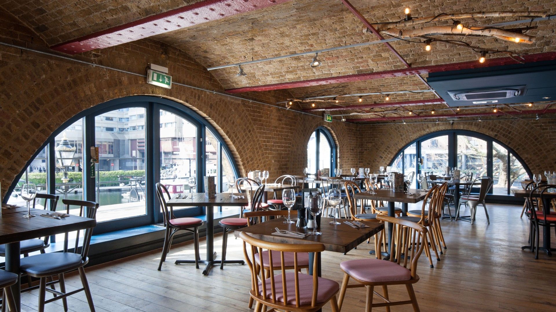 Table and chairs Zizzi St Katherine's Dock. 