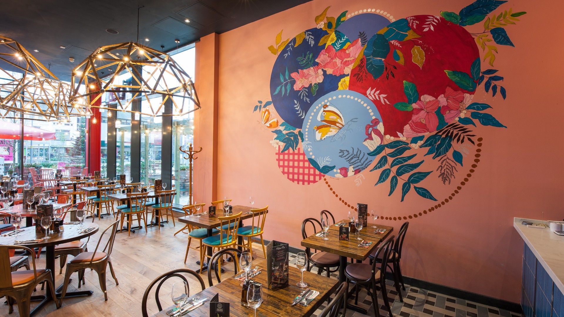 Tables and chairs Zizzi Stockport. 