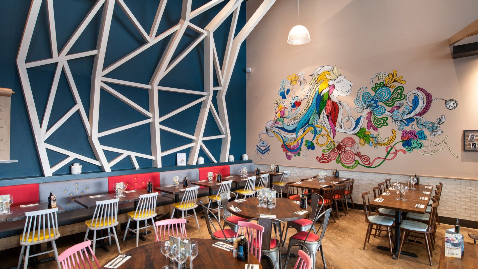 Tables and chairs Zizzi Wembley. 