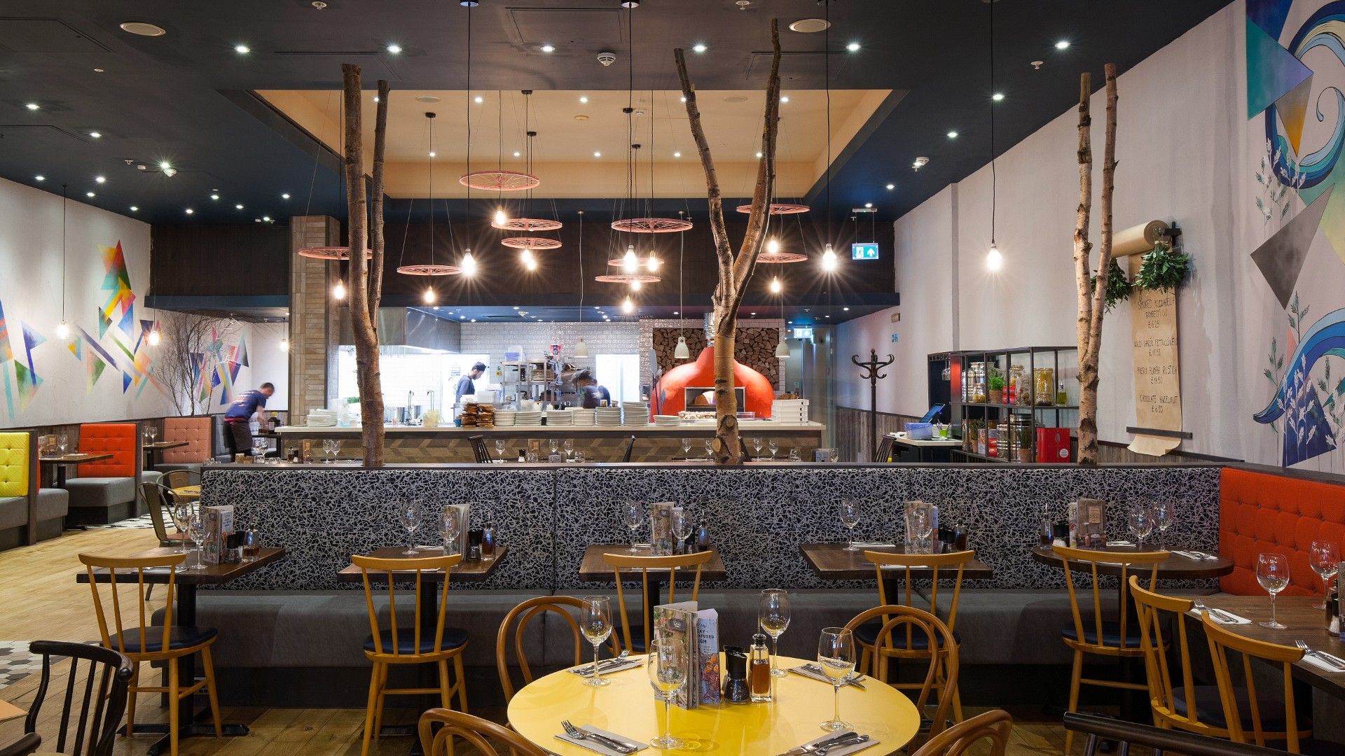 Tables and chairs Zizzi Westfield, Stratford. 