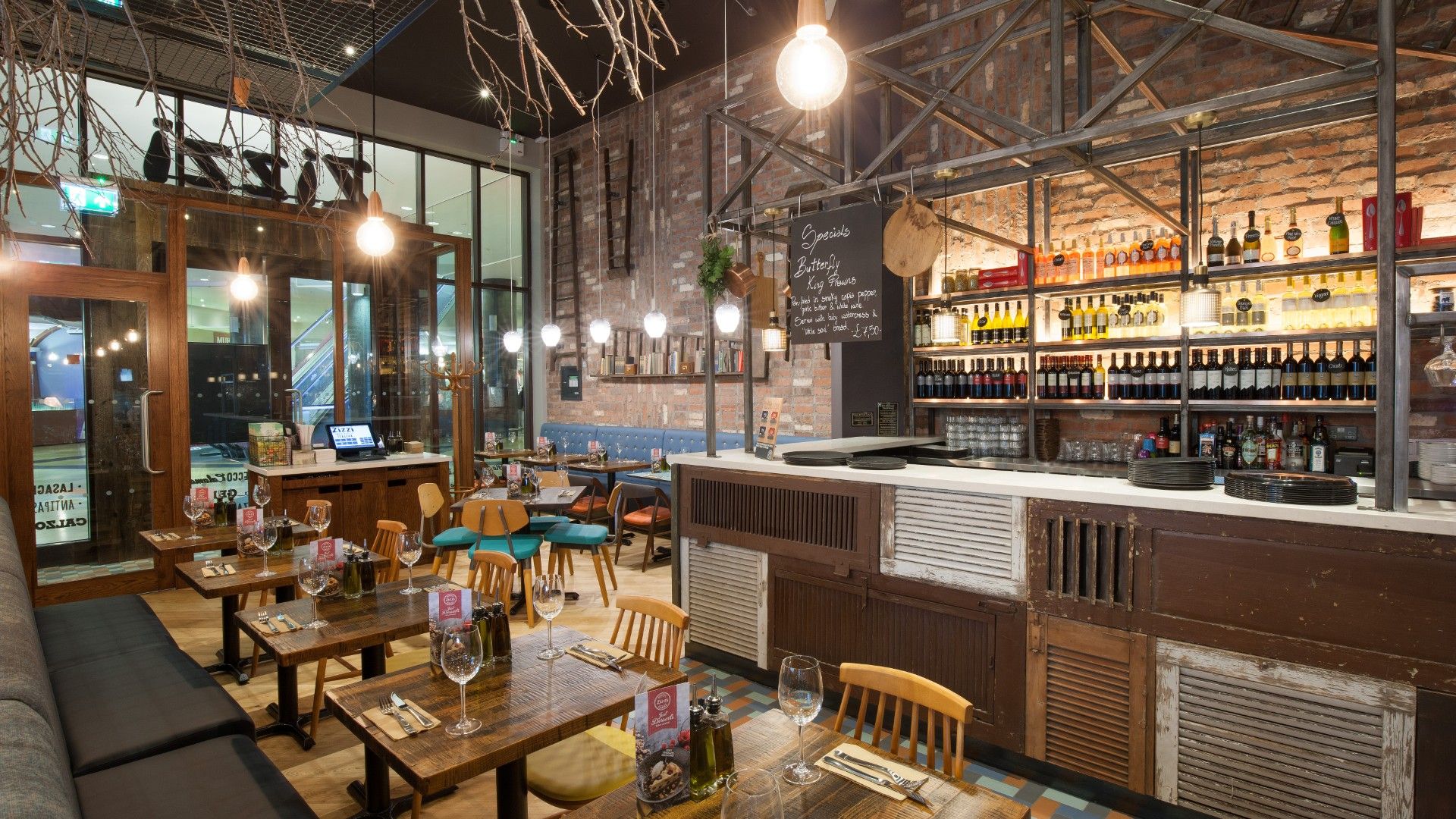 View of Seating area Zizzi Cardiff St Davids 