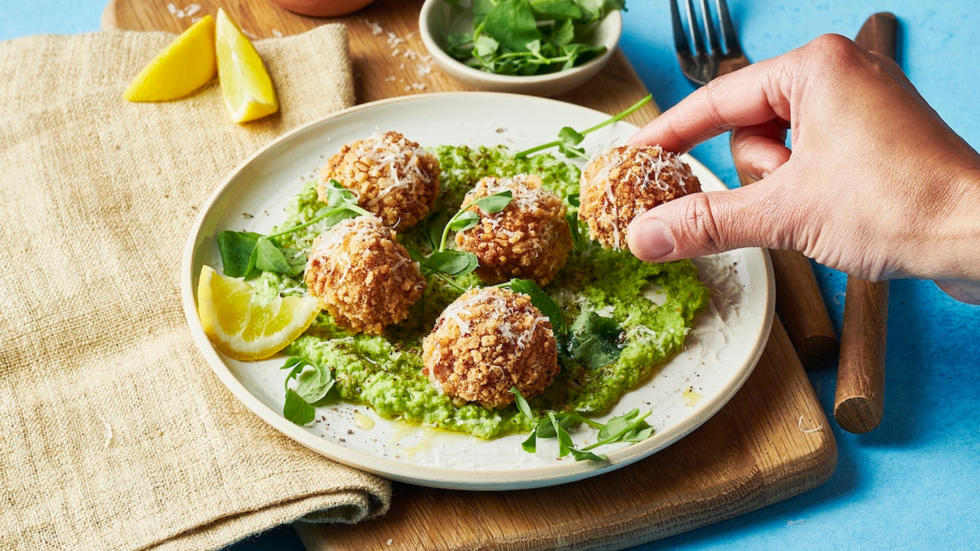 Cromer Crab Arancini with Pea Puree