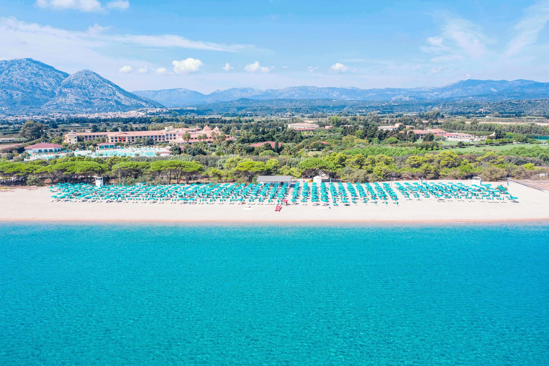 Image of Sardinian hotel, with blue sea and sky