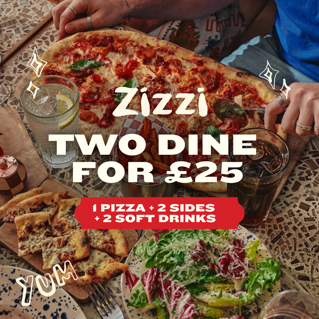 Two Dine for £25 - 1 pizza, 2 sides and 2 soft drinks 